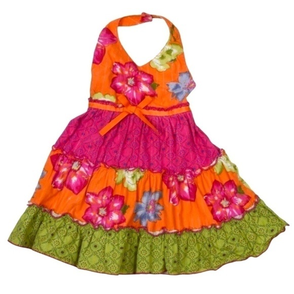 Blueberi‎ Blvd Mixed Print Ruffle Tier Halter Smocked Back Sun Dress, 24 Months - Picture 1 of 8